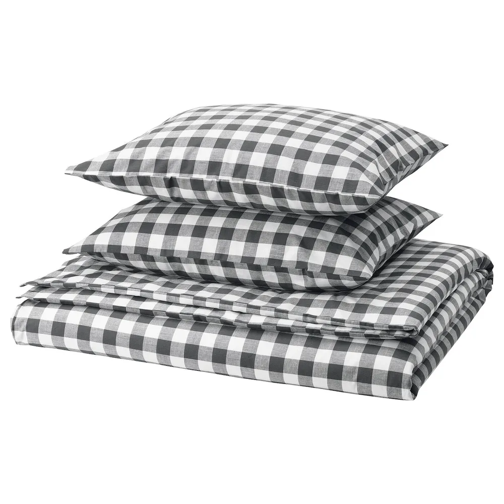 IKEA EKTANDVINGE (ИКЕА ЕКТАНДВИНГЕ) — Пододеяльник и 2 наволочки, антрацитово-белый/чешуйчатый, 200x200/50x60 см