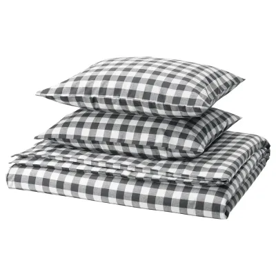 IKEA EKTANDVINGE (ИКЕА ЕКТАНДВИНГЕ) — Пододеяльник и 2 наволочки, антрацитово-белый/чешуйчатый, 200x200/50x60 см