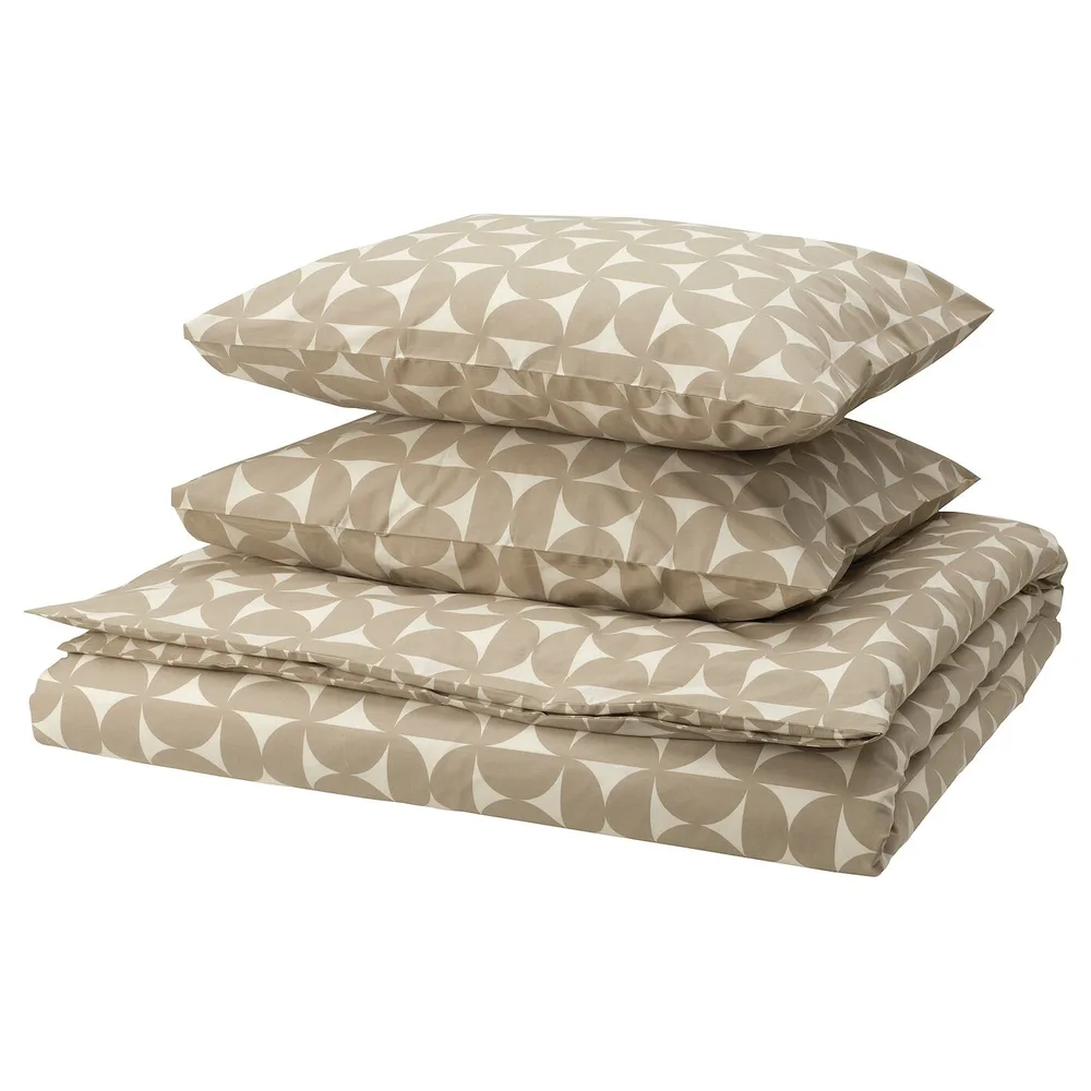 IKEA ÄNGSNEJLIKA (ИКЕА ЭНГСНЕЙЛИКА) — Пододеяльник и 2 наволочки, серо-бежевый/кремовый, 200x200/50x60 см