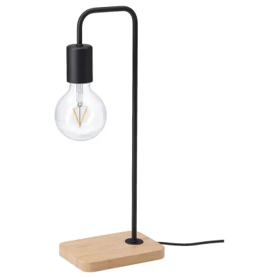 IKEA TVÄRHAND (ИКЕА ТВЭРХАНД) — Настольная лампа, черный/бамбук