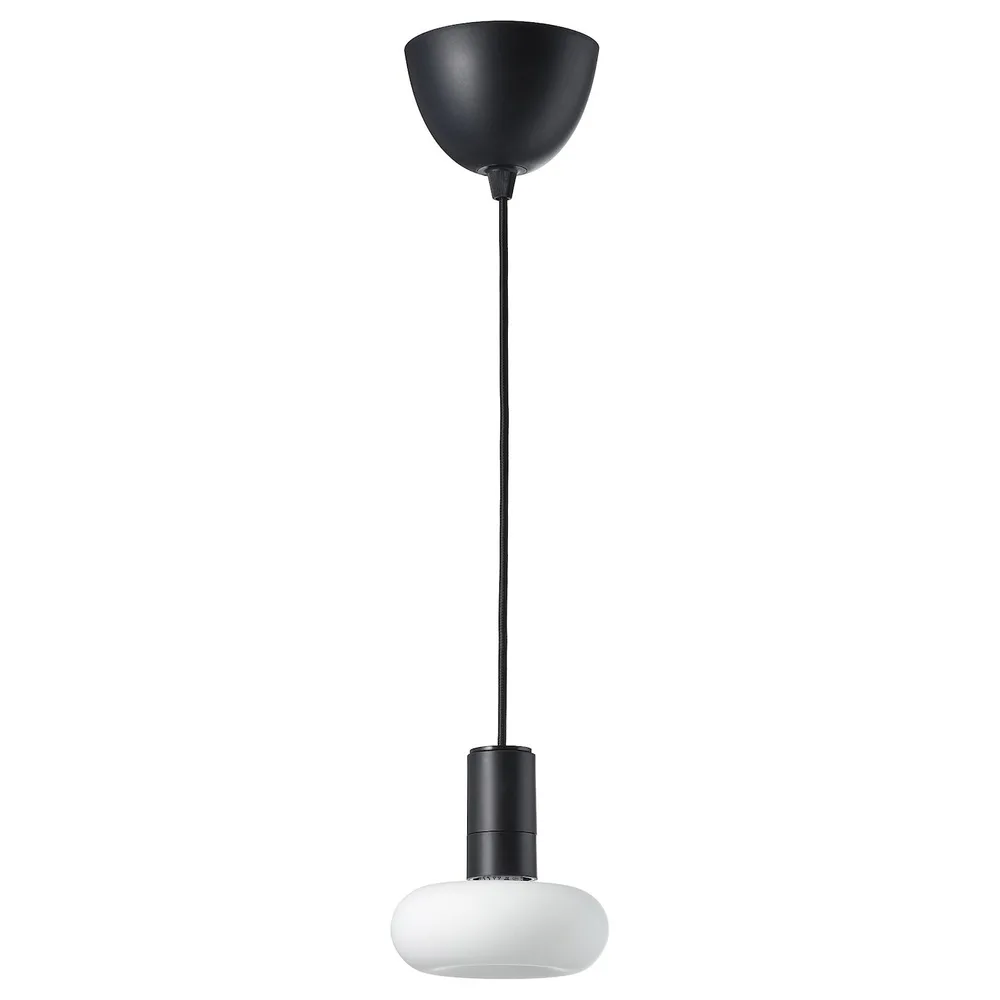 IKEA SUNNEBY (ИКЕА СУННЕБЙ) — / MOLNART Подвесной светильник с лампой, черный/кольцеобразный опаловый белый