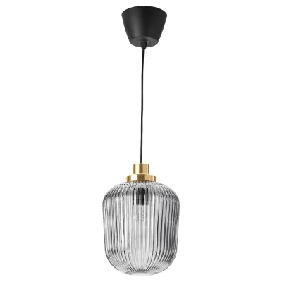 IKEA SOLKLINT (ИКЕА СОЛКЛИНТ) — Подвесной светильник, латунь/серое прозрачное стекло, 22 см