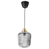 IKEA SOLKLINT (ИКЕА СОЛКЛИНТ) — Подвесной светильник, латунь/серое прозрачное стекло, 22 см — фото 1