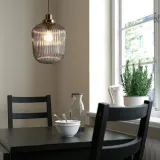 IKEA SOLKLINT (ИКЕА СОЛКЛИНТ) — Подвесной светильник, латунь/серое прозрачное стекло, 22 см — фото 2