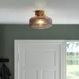 IKEA SOLKLINT (ИКЕА СОЛКЛИНТ) — Потолочный светильник, латунь/серое прозрачное стекло, 27 см — фото 2