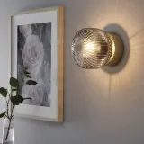 IKEA SOLKLINT (ИКЕА СОЛКЛИНТ) — Настенный светильник, стационарная установка, латунь/серое прозрачное стекло — фото 2