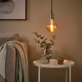 IKEA JÄLLBY (ИКЕА ЙЭЛЛБУ) — / MOLNART Подвесной светильник с лампой накаливания, ткань никель/латунь коричневое прозрачное стекло — фото 2