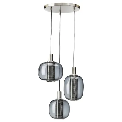 IKEA HÖGVIND (ИКЕА ХОГВИНД) — Подвесной светильник/3 лампы, серое никелированное стекло, 41 см
