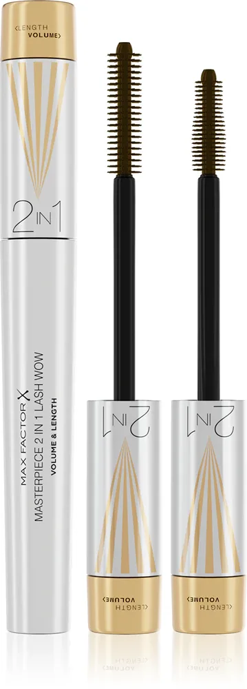 Max Factor Masterpiece Lash Wow - Тушь для ресниц, увеличивающая объем, удлиняющая и подкручивающая с двойной щеточкой, 7 мл, оттенок Black Brown
