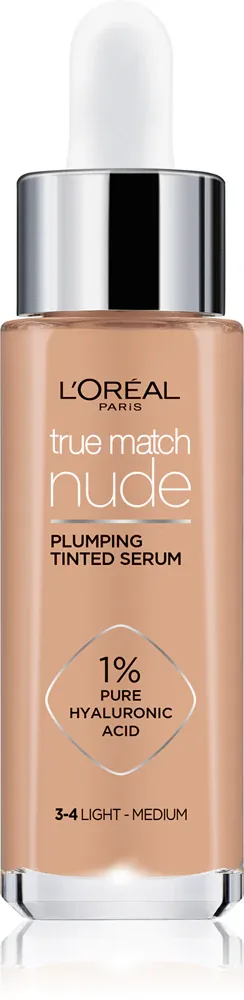 L’Oreal Paris True Match Nude Plumping Tinted Serum - Сыворотка для выравнивания тона кожи, 30 мл, оттенок 3-4 Light Medium