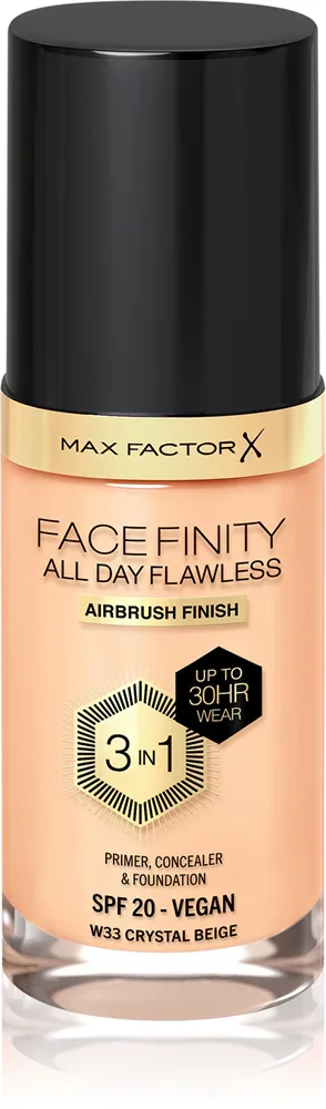 Max Factor Facefinity All Day Flawless - Тональная основа с защитой SPF 20, 30 мл, оттенок 33 Crystal Beige