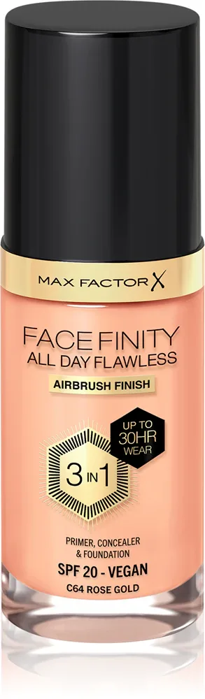 Max Factor Facefinity All Day Flawless - Тональная основа с защитой SPF 20, 30 мл, оттенок 64 Rose Gold