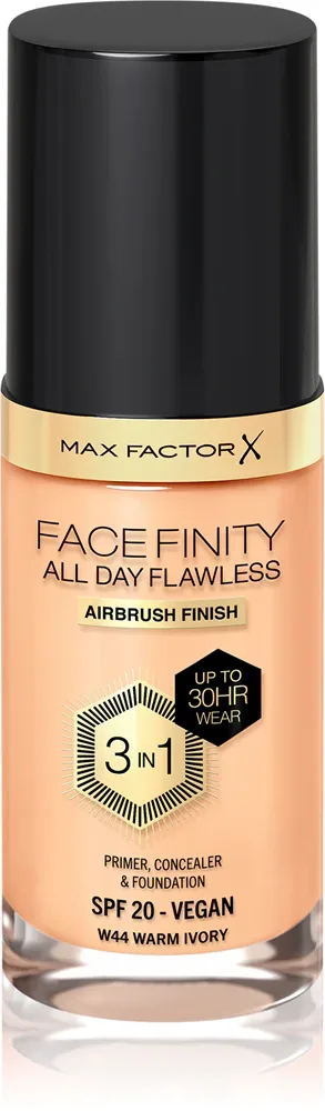 Max Factor Facefinity All Day Flawless - Тональная основа с защитой SPF 20, 30 мл, оттенок 44 Warm Ivory