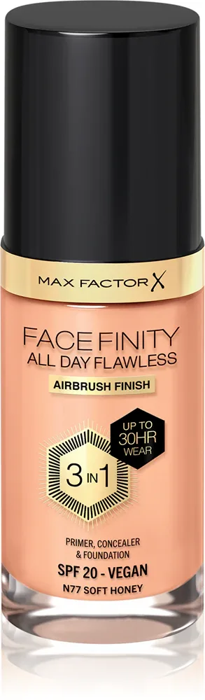 Max Factor Facefinity All Day Flawless - Тональная основа с защитой SPF 20, 30 мл, оттенок 77 Soft Honey