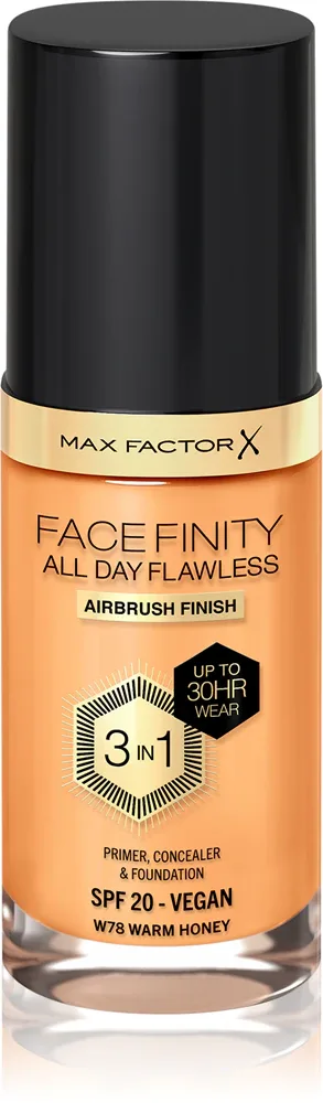 Max Factor Facefinity All Day Flawless - Тональная основа с защитой SPF 20, 30 мл, оттенок 78 Warm Honey