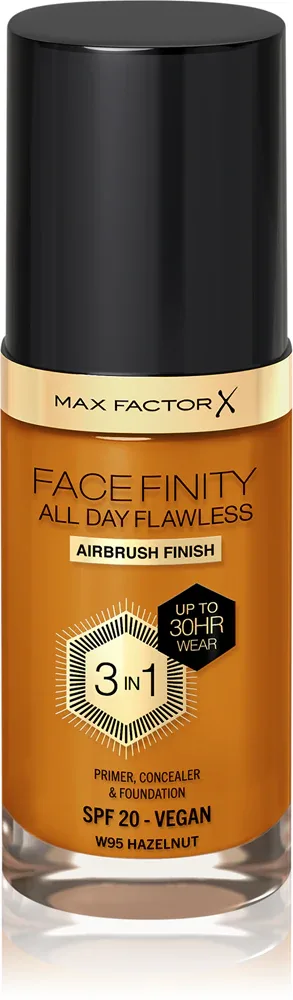 Max Factor Facefinity All Day Flawless - Тональная основа с защитой SPF 20, 30 мл, оттенок W95 Hazelnut