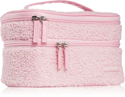 Косметичка BrushArt Accessories Double-layered fluffy make-up bag двухъярусная, плюшевая, с ручкой, 1 шт Light pink