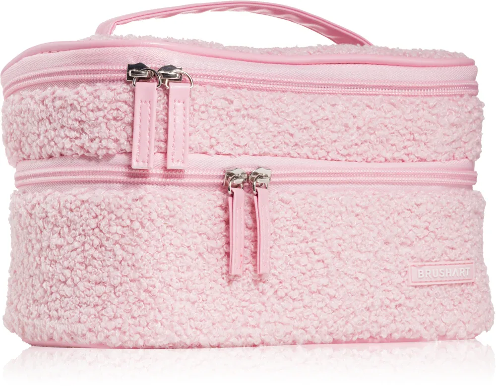 Косметичка BrushArt Accessories Double-layered fluffy make-up bag двухъярусная, плюшевая, с ручкой, 1 шт Light pink
