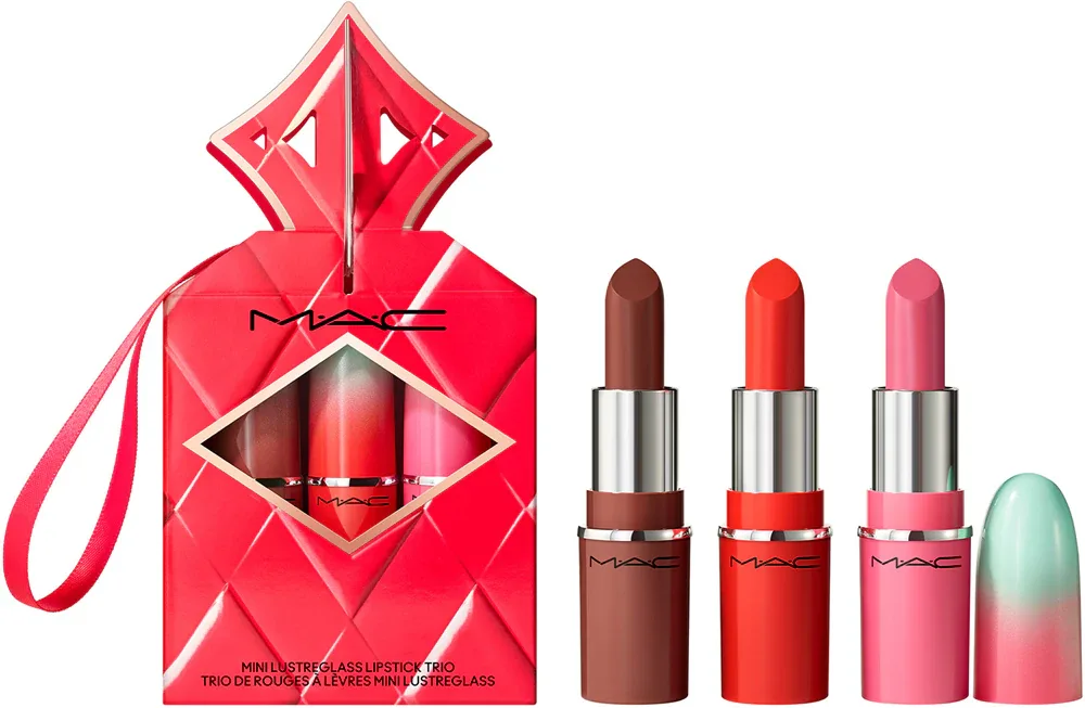 MAC Cosmetics Holiday Wildest Gleams Mini Lusterglass Lip Trio - Набор для губ "Яркие оттенки", 1 шт, оттенок Brights