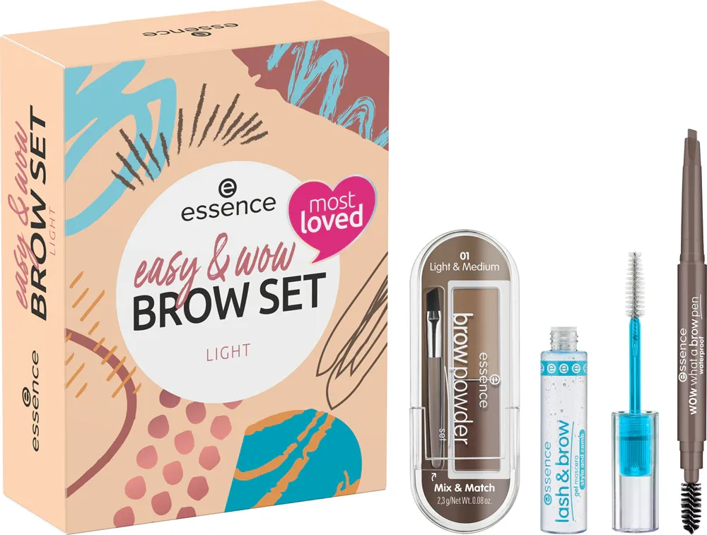 essence easy & WOW - Подарочный набор для бровей, 3 шт, оттенок Light
