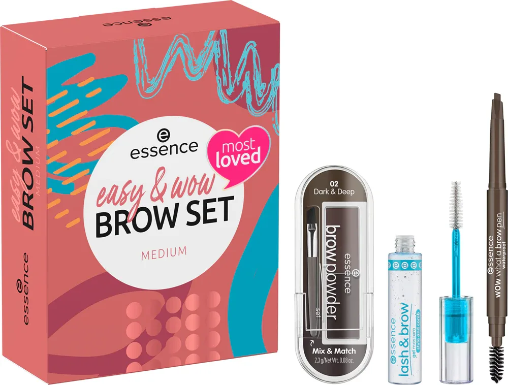 essence easy & WOW - Подарочный набор для бровей, 3 шт, оттенок Medium