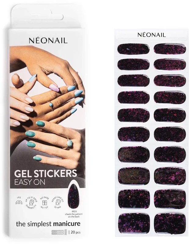 NEONAIL Easy On Gel Stickers - Наклейки на ногти для использования с УФ/Светодиодной лампой, 20 шт, оттенок M03