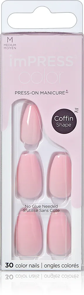 Ногти накладные KISS imPRESS Color Medium самоклеящиеся, средней длины, 30 шт Pink Dream