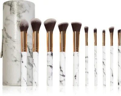 Zoë Ayla Makeup Brush Set Marble 10 Piece - Набор кистей с чехлом, 10 шт