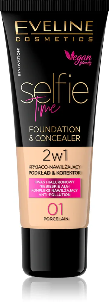Eveline Cosmetics Selfie Time - Тональная основа: подкладка и корректор 2 в 1, 30 мл, оттенок 01 Porcelain
