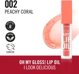Rimmel Oh My Gloss! Lip Oil - Блеск для губ с увлажняющим действием, 4.5 мл, оттенок 002 Peachy Coral — фото 4