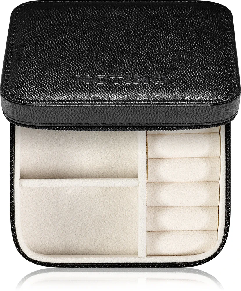 Шкатулка для украшений Notino Classy Collection Jewellery box чёрная, с отделениями, на молнии, 10,3 × 5,5 × 10,3 см Black