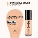 flormar HD Invisible Cover Foundation - Легкое тональное средство с эффектом сияния SPF 30, 30 мл, оттенок 040 Light Ivory — фото 3