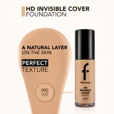 flormar HD Invisible Cover Foundation - Легкое тональное средство с эффектом сияния SPF 30, 30 мл, оттенок 090 Golden Natural — фото 3