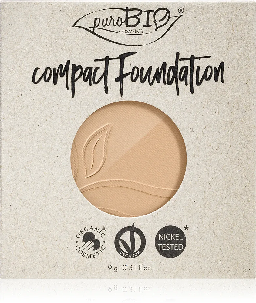 puroBIO Cosmetics Compact Foundation - Компактное порошковое тональное основание сменный картридж SPF 10, 9 г, оттенок 02