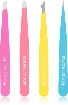 Набор пинцетов Brushworks Tweezer Set Neon для бровей, с точным захватом, 4 шт