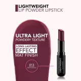 flormar Lightweight Lip Powder Lipstick - Трендовая помада с матовым эффектом, 3 г, оттенок 013 Deep Bordeaux — фото 3