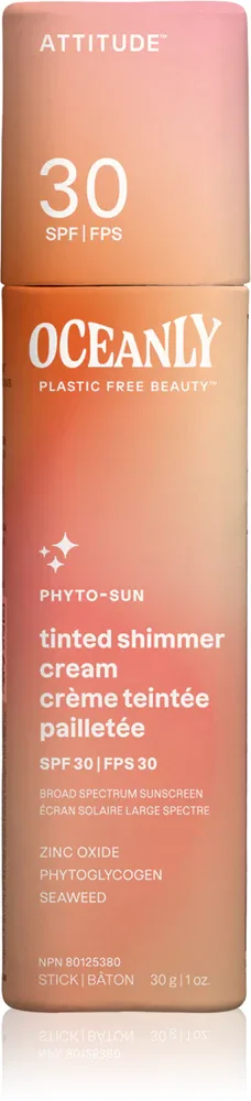 Attitude Oceanly Plastic Free Beauty - Тонирующий крем для лица с блестящими частицами, 30 г, оттенок SPF 30