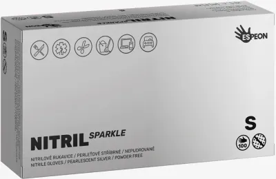 Перчатки нитриловые Espeon Nitril Sparkle Pearlescent Silver защитные, перламутровые серебристые, 2 × 50 шт
