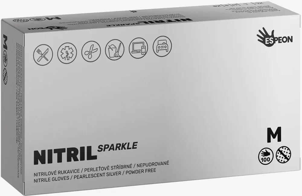 Перчатки нитриловые Espeon Nitril Sparkle Pearlescent Silver защитные, перламутровые серебристые, 2 × 50 шт