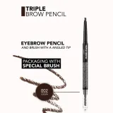 flormar Triple Brow Pencil - Карандаш для бровей 3 в 1, 0.75 г, оттенок 002 Auburn — фото 3