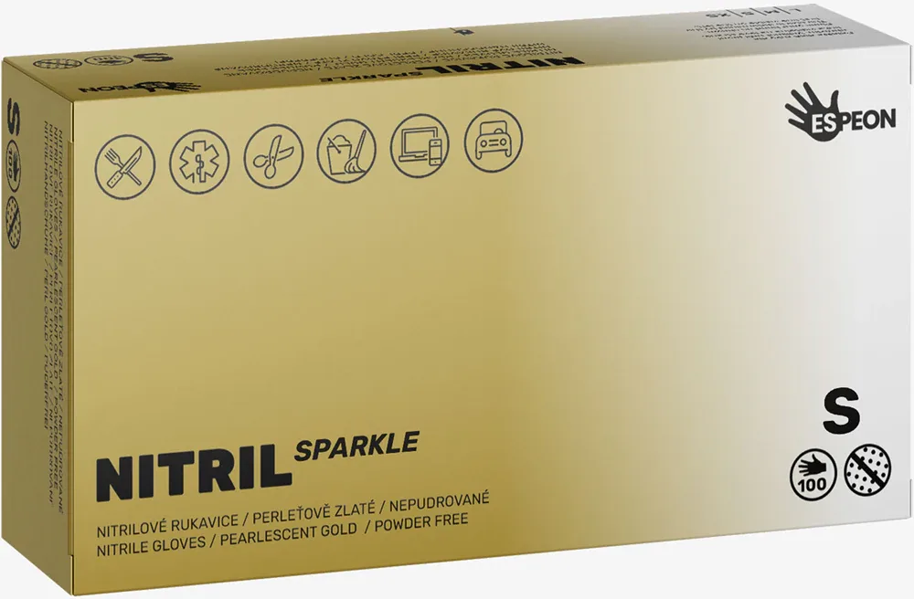 Перчатки нитриловые Espeon Nitril Sparkle Pearlescent Gold защитные, перламутровые золотистые, 2 × 50 шт
