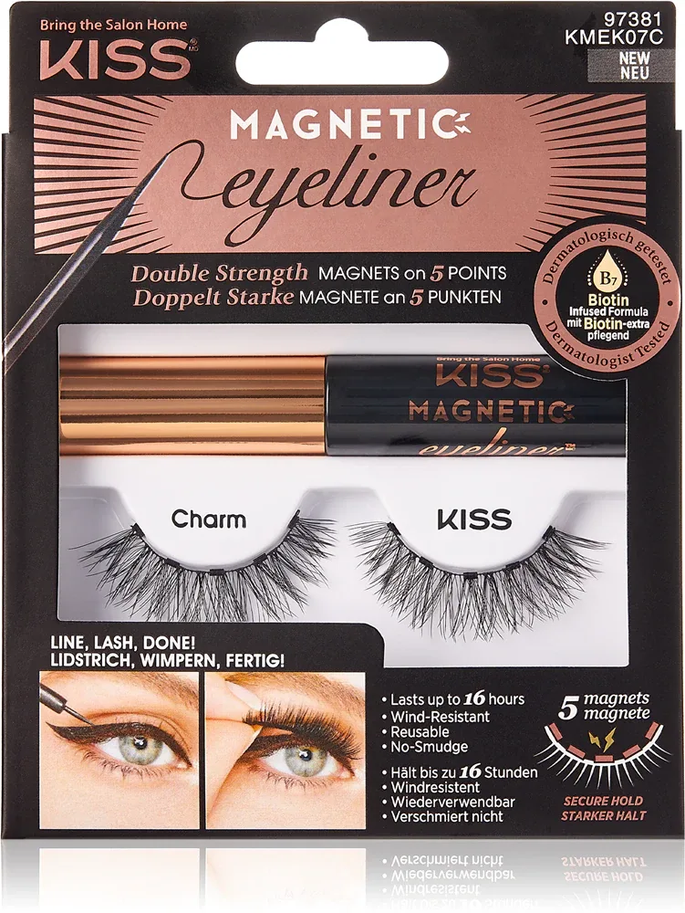Накладные ресницы KISS Magnetic Eyeliner Eyelash Kit магнитные, с подводкой в наборе, оттенок 07 Charm