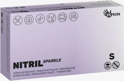 Перчатки нитриловые Espeon Nitril Sparkle Pearlescent Violet защитные, перламутровые фиолетовые, 2 × 50 шт