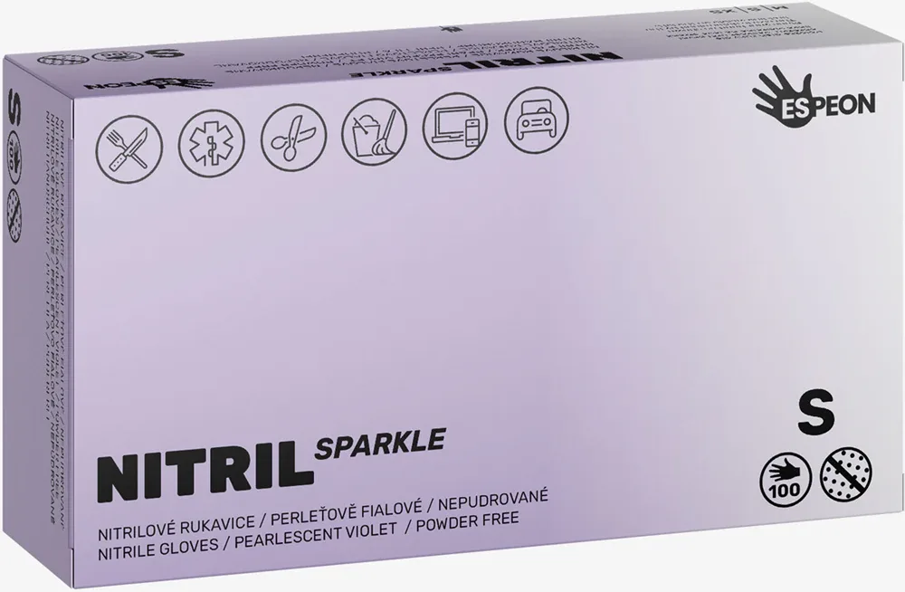 Перчатки нитриловые Espeon Nitril Sparkle Pearlescent Violet защитные, перламутровые фиолетовые, 2 × 50 шт