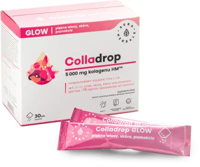 Добавка к пище Aura Herbals Colladrop Glow 5000 mg с морским коллагеном, для кожи и волос, 30 шт