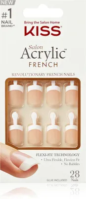 Накладные ногти KISS Acrylic French Kit с клеем в комплекте, 28 шт