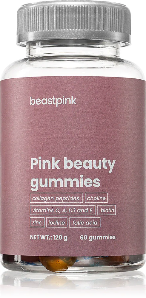 Добавка к пище BeastPink Pink Beauty Gummies мягкие конфеты, с коллагеновыми пептидами, 60 шт