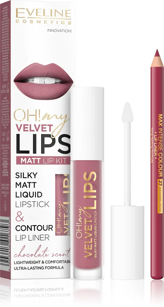 Eveline Cosmetics OH! my LIPS Velvet - Набор для губ, 1 шт, оттенок 13 Brownie Biscotti
