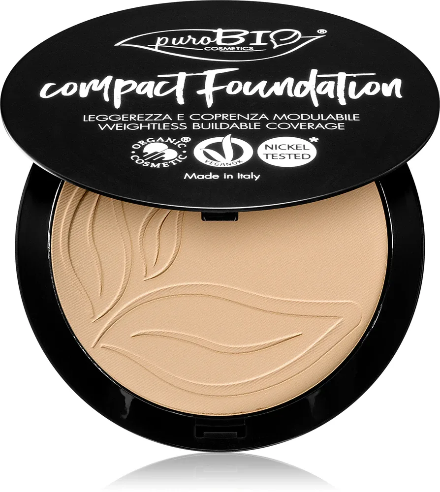 puroBIO Cosmetics Compact Foundation - Компактный порошковый тональный фонд SPF 10, 9 г, оттенок 01