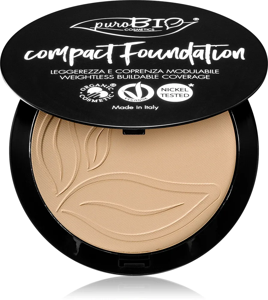 puroBIO Cosmetics Compact Foundation - Компактный порошковый тональный фонд SPF 10, 9 г, оттенок 02